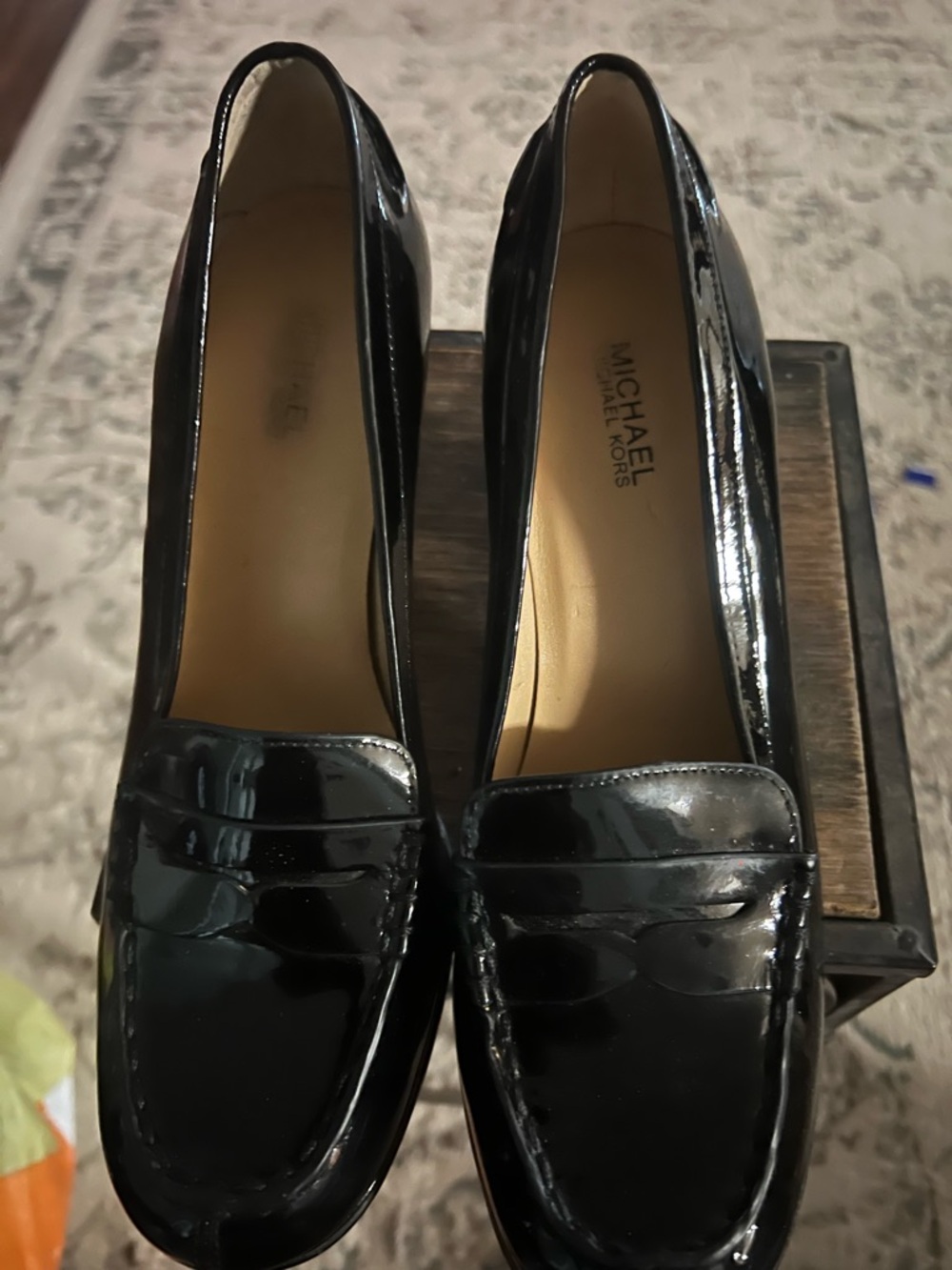 Michael Kors Black Patent Leather Loafer Heels